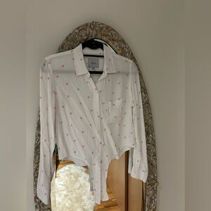Pink heart button up with tie